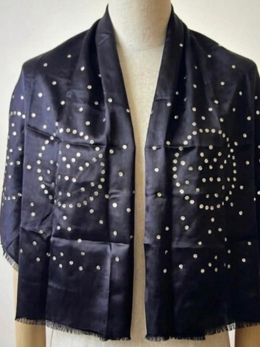 Vintage Black Lightweight Evening Scarf/Wrap with Little Gold Dots 17”x96”